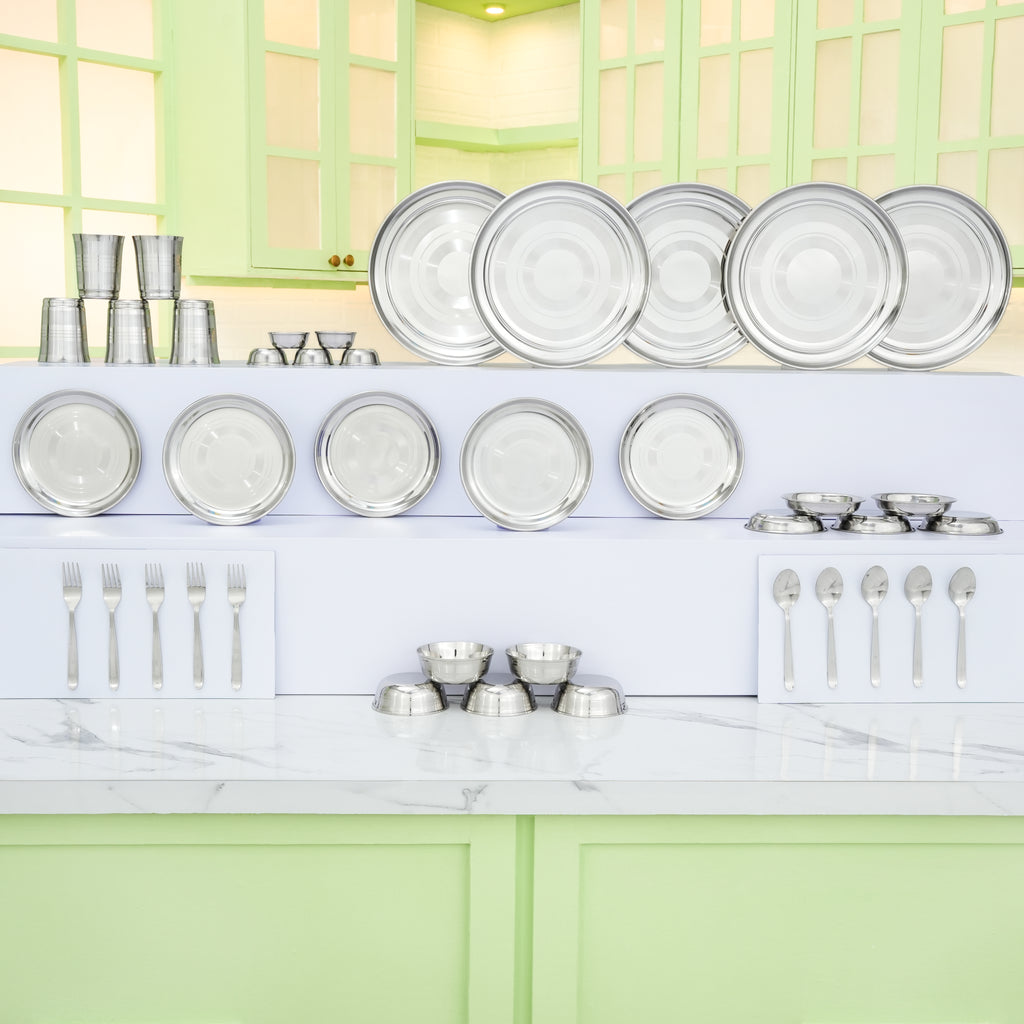 KIARAA PACK OF 40 PIECES STAINLESS STEEL DINNER SET