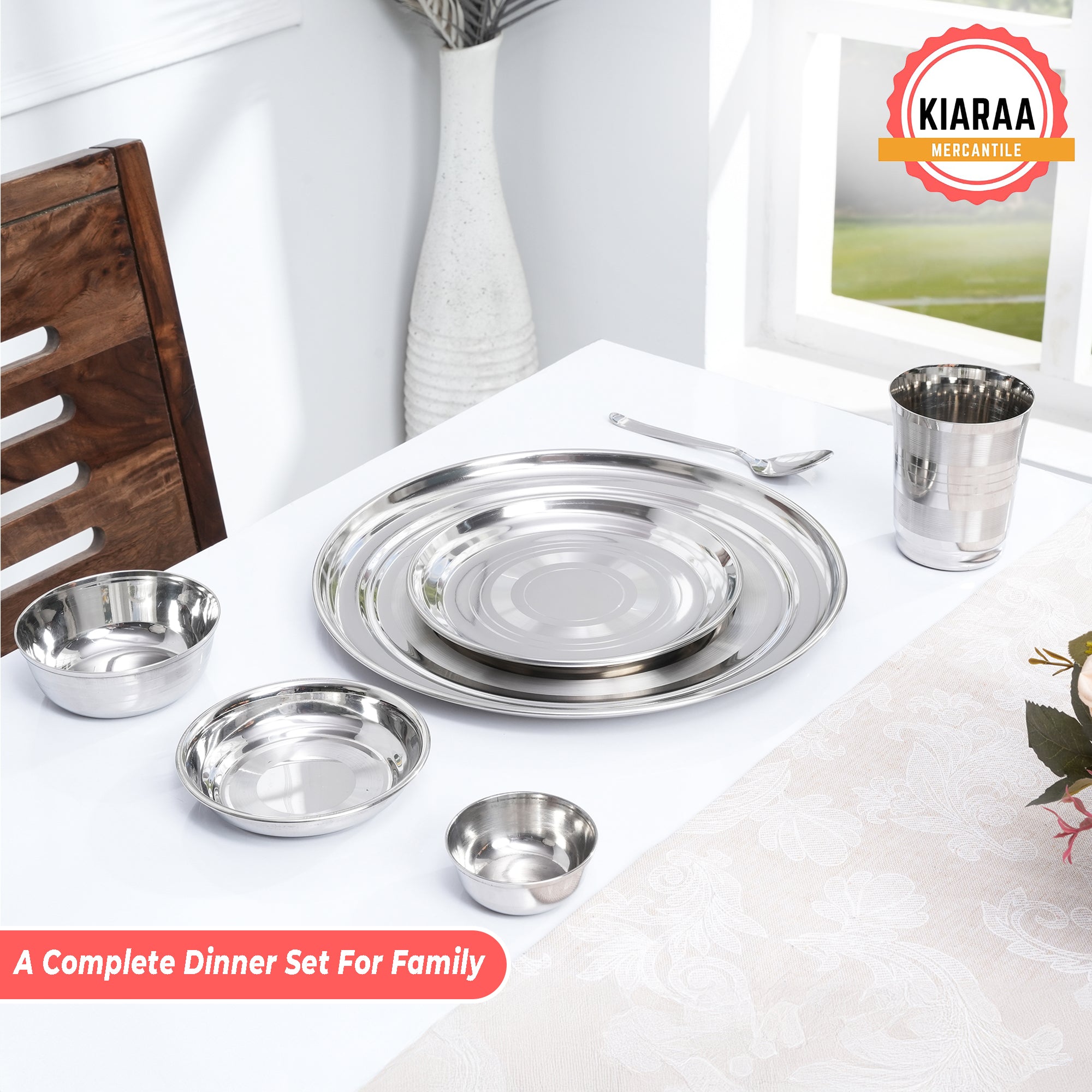 KIARAA Pack of 7 Pieces Stainless Steel Dinner Set