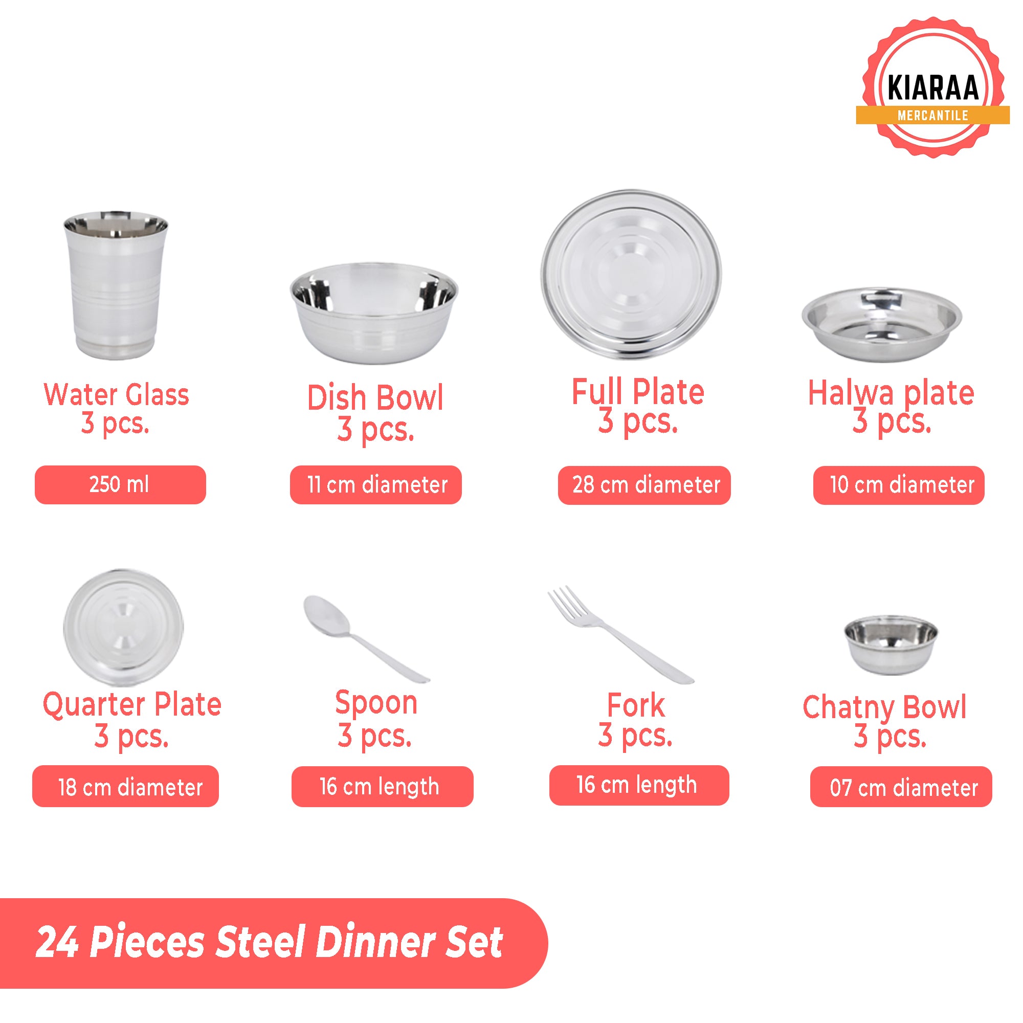 Pack of 24 Pieces Stainless Steel Dinner Set