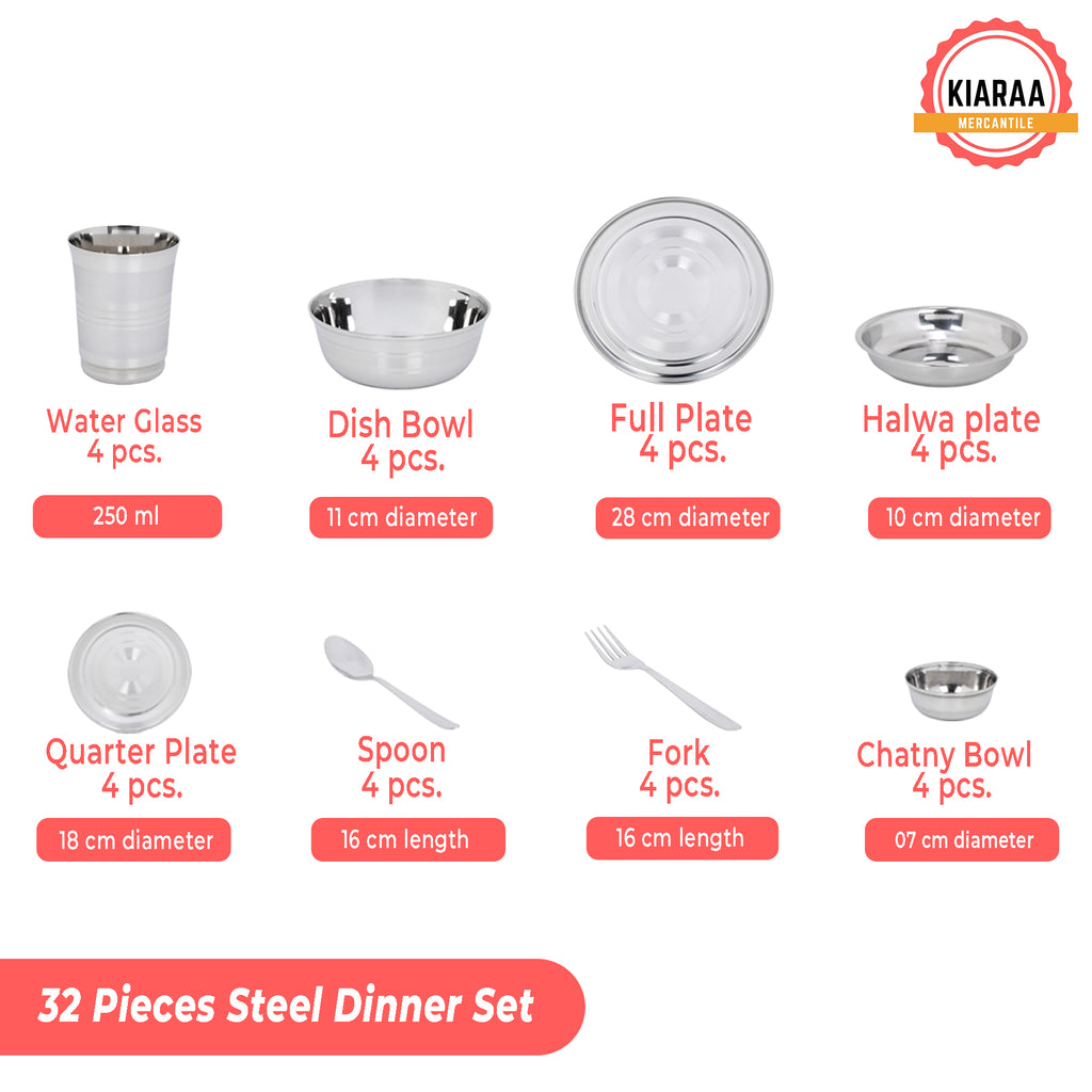 KIARAA 32 PIECES STAINLESS STEEL DINNER SET