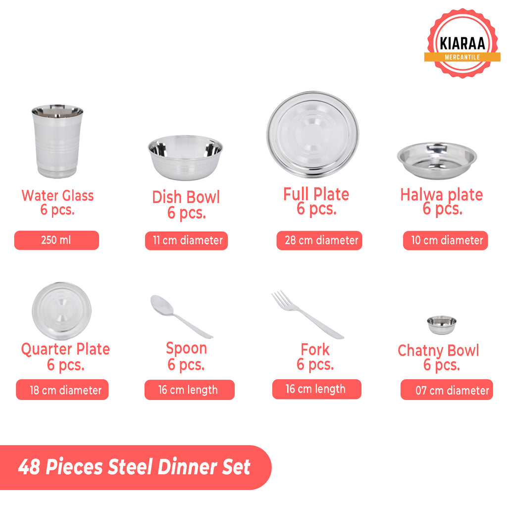 KIARAA PACK OF 48 PIECES STAINLESS STEEL DINNER SET