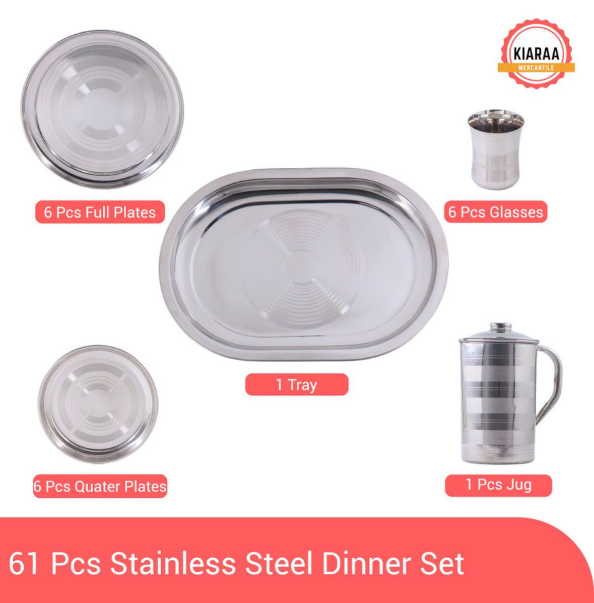 Pack of 61 Stainless Steel Dinner Set  (Silver, Microwave Safe)