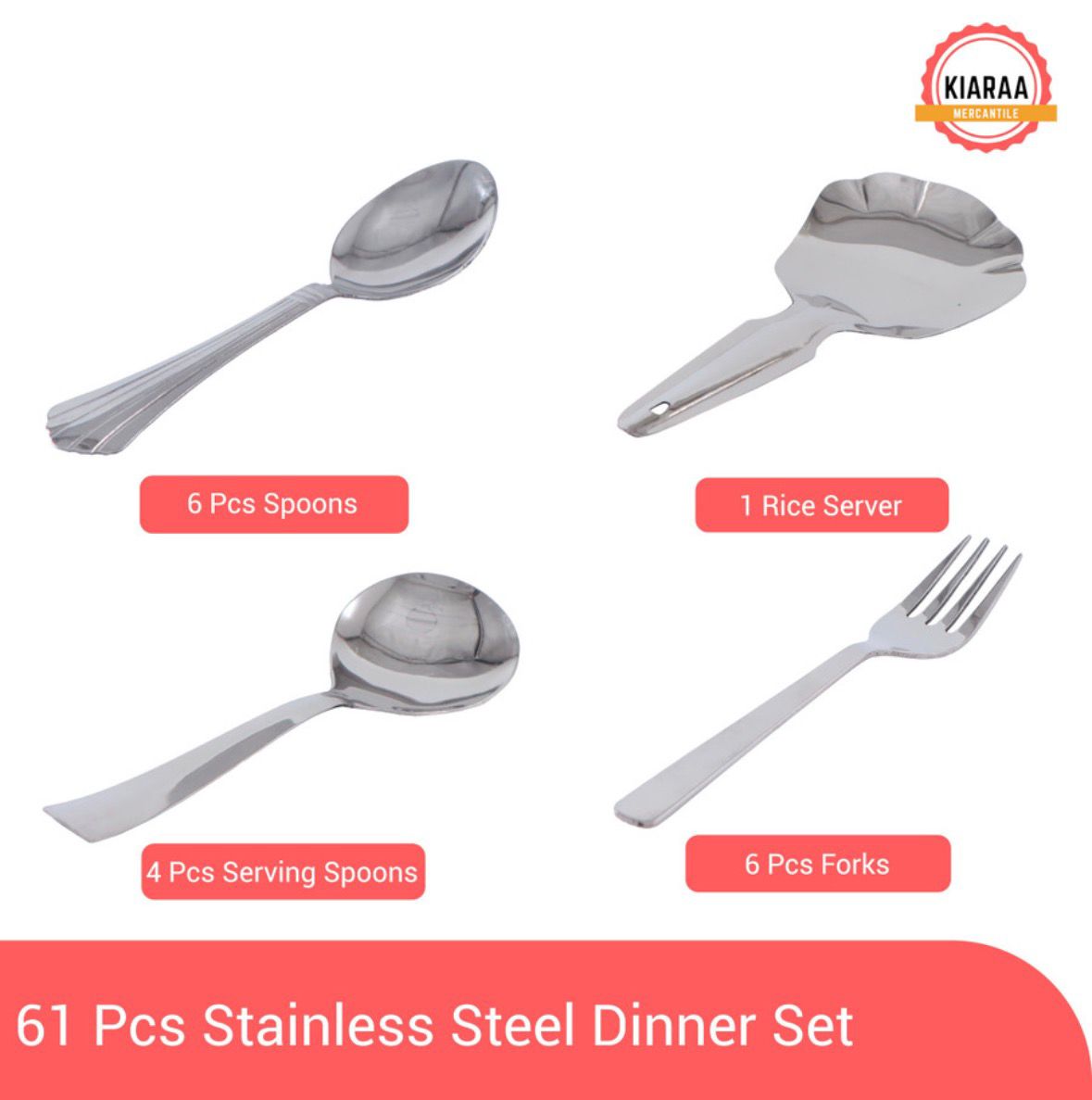 Pack of 61 Stainless Steel Dinner Set  (Silver, Microwave Safe)